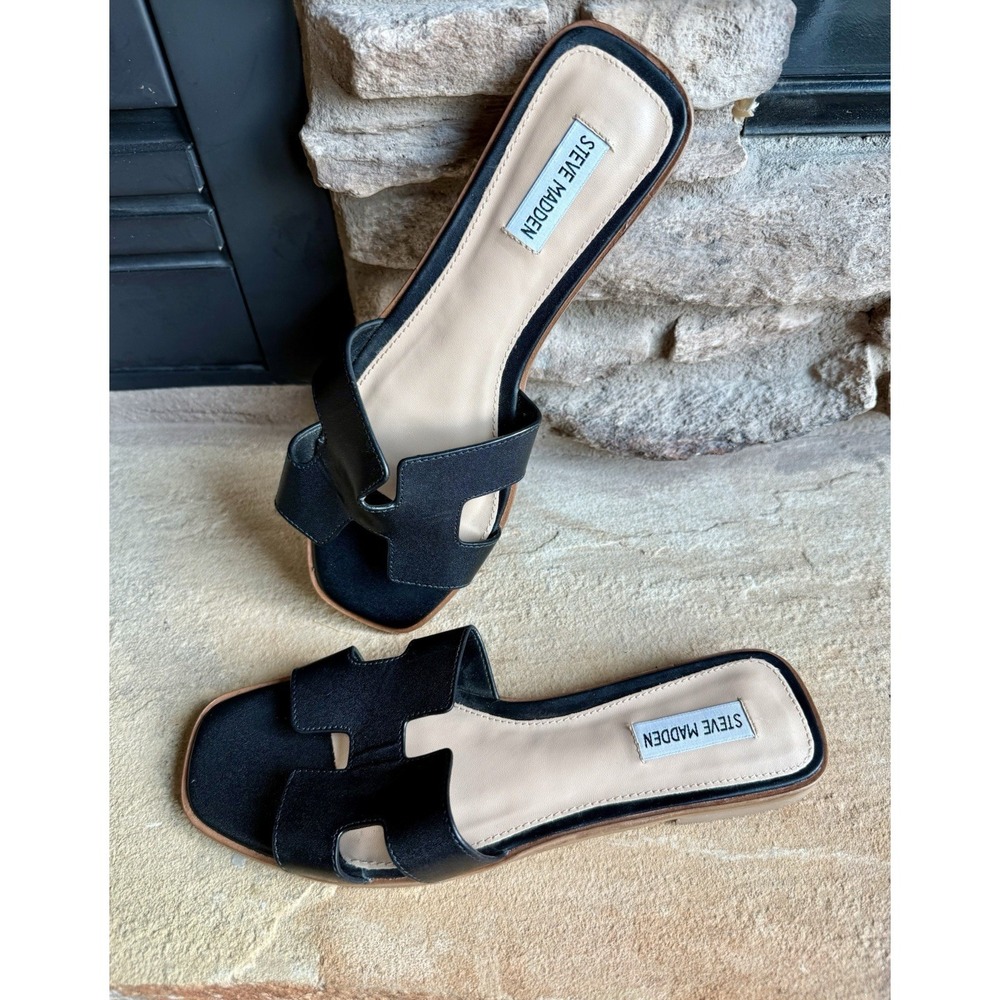 Steve Madden Hadyn Women's Size 10M Black Leather Slide Sandals Comfort Classic